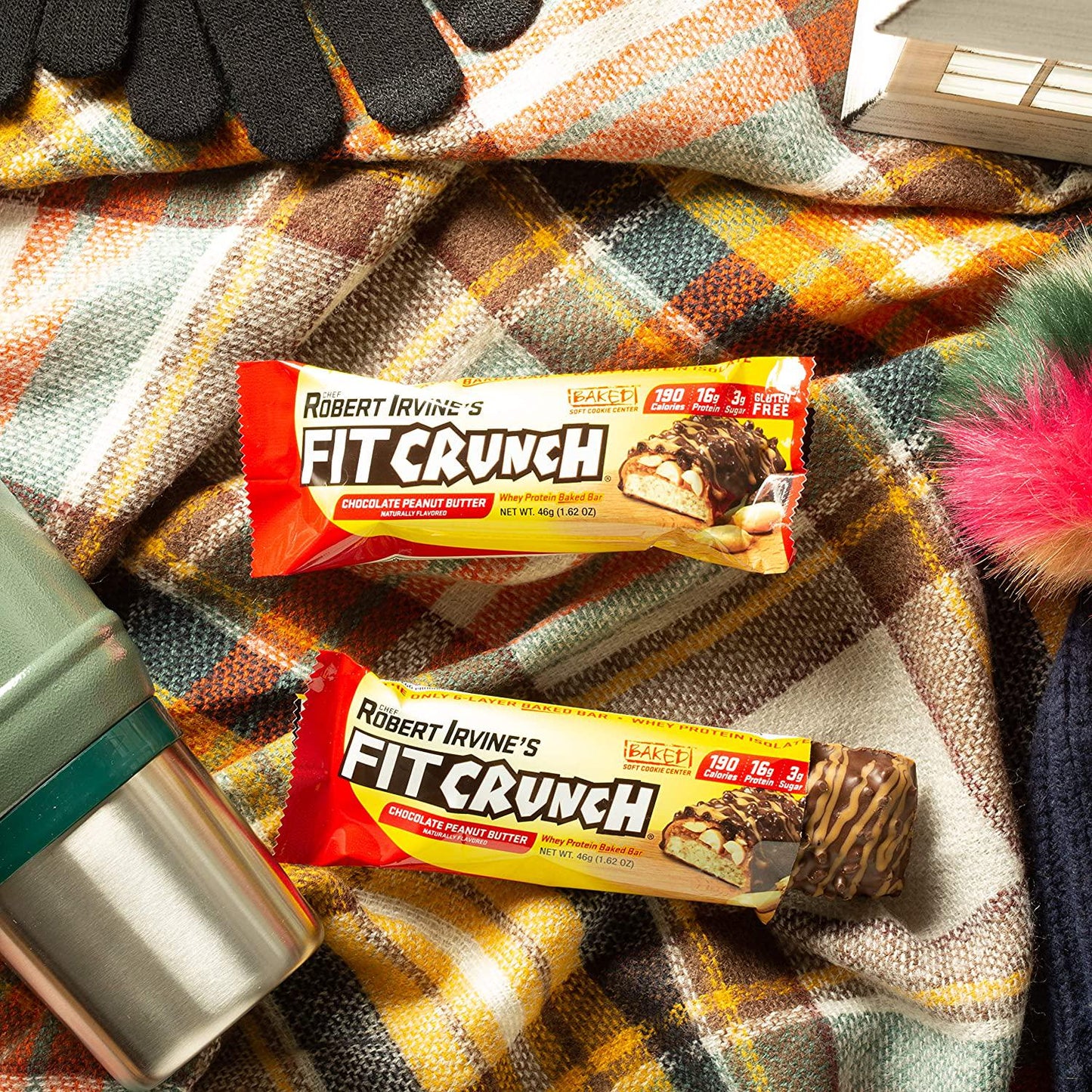 FITCRUNCH Snack Size Protein Bars, Designed by Robert Irvine, World s Only 6-Layer Baked Bar, Just 3g of Sugar and Soft Cake Core (9 Count, Peanut Butter)