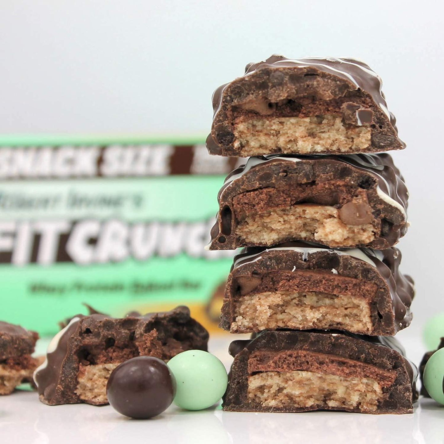 FITCRUNCH Snack Size Protein Bars, Designed by Robert Irvine, World s Only 6-Layer Baked Bar, Just 3g of Sugar and Soft Cake Core (Mint Chocolate Chip)