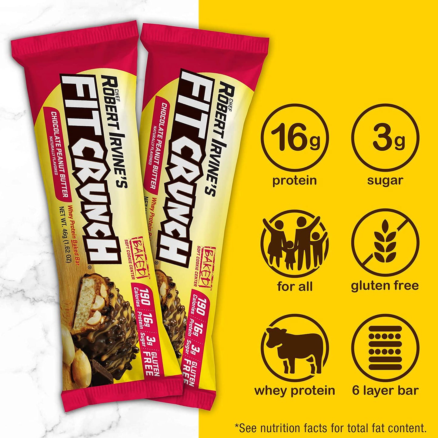 FITCRUNCH Snack Size Protein Bars, Designed by Robert Irvine, World s Only 6-Layer Baked Bar, Just 3g of Sugar and Soft Cake Core (9 Count, Peanut Butter)