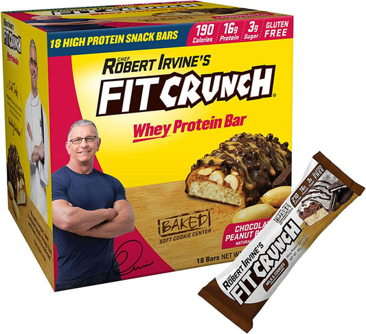 FITCRUNCH Snack Size Protein Bars, Designed by Robert Irvine, World s Only 6-Layer Baked Bar, Just 3g of Sugar and Soft Cake Core (18 Peanut Butter Snack Size Bars + 1 Milk and Cookies Snack Size Bar)