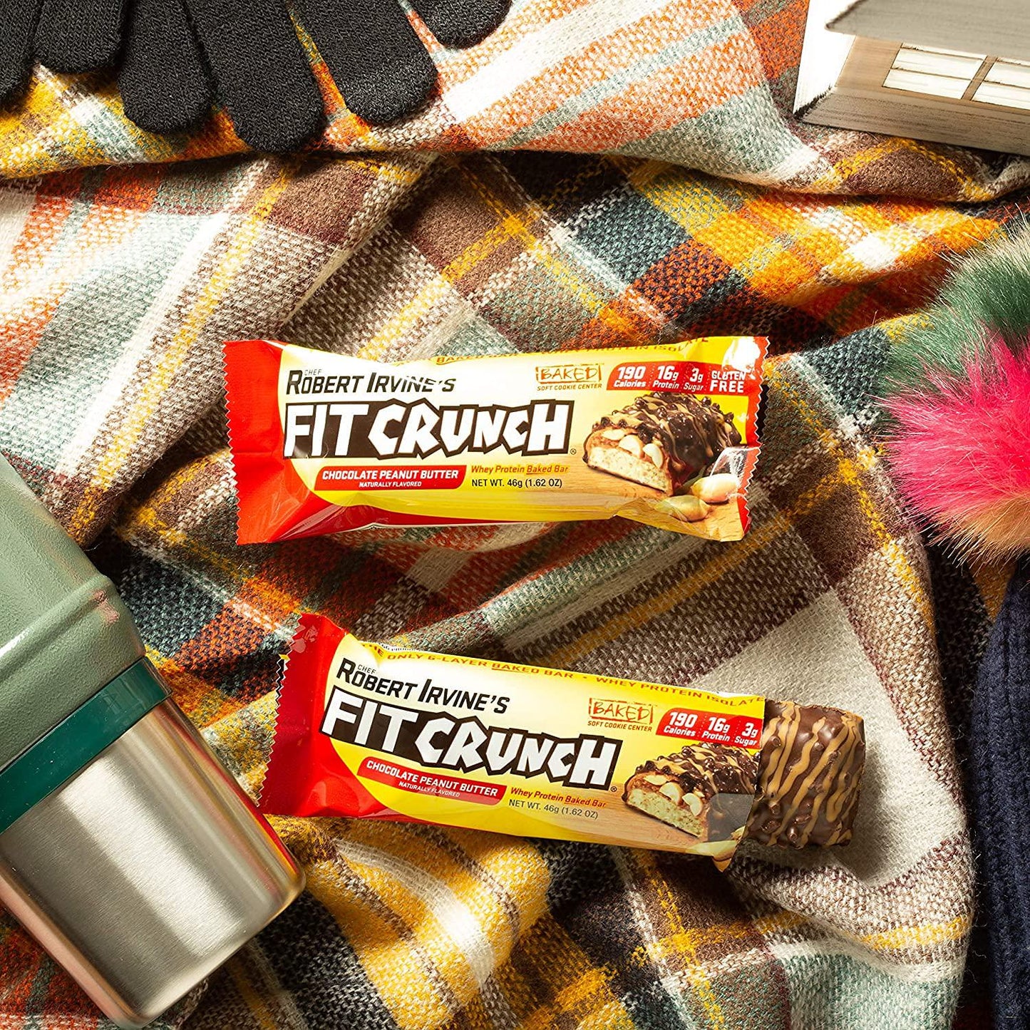 FITCRUNCH Snack Size Protein Bars, Designed by Robert Irvine, World s Only 6-Layer Baked Bar, Just 3g of Sugar, Gluten Free, High Protein and Soft Cake Core (18 Count Peanut Butter + 1 Chocolate Chip Cookie Dough Bar)