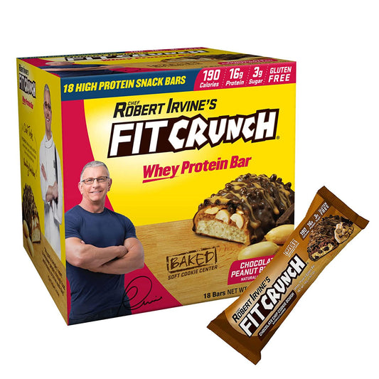 FITCRUNCH Snack Size Protein Bars, Designed by Robert Irvine, World s Only 6-Layer Baked Bar, Just 3g of Sugar, Gluten Free, High Protein and Soft Cake Core (18 Count Peanut Butter + 1 Chocolate Chip Cookie Dough Bar)