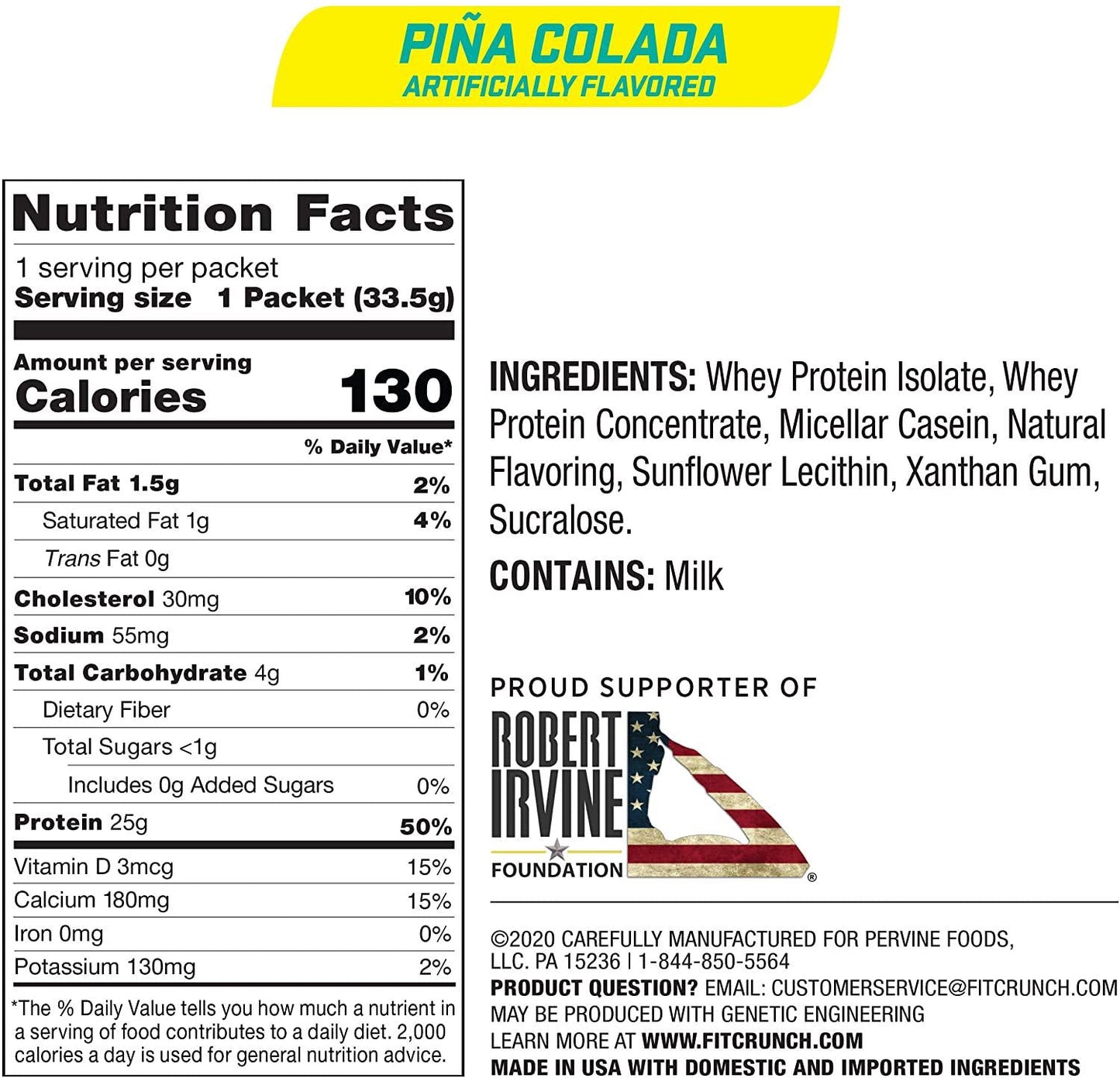 FITCRUNCH Whey Protein Powder | Designed by Robert Irvine | Mixability Technology, Gluten Free, Soy Free and Non-GMO (Pina Colada)