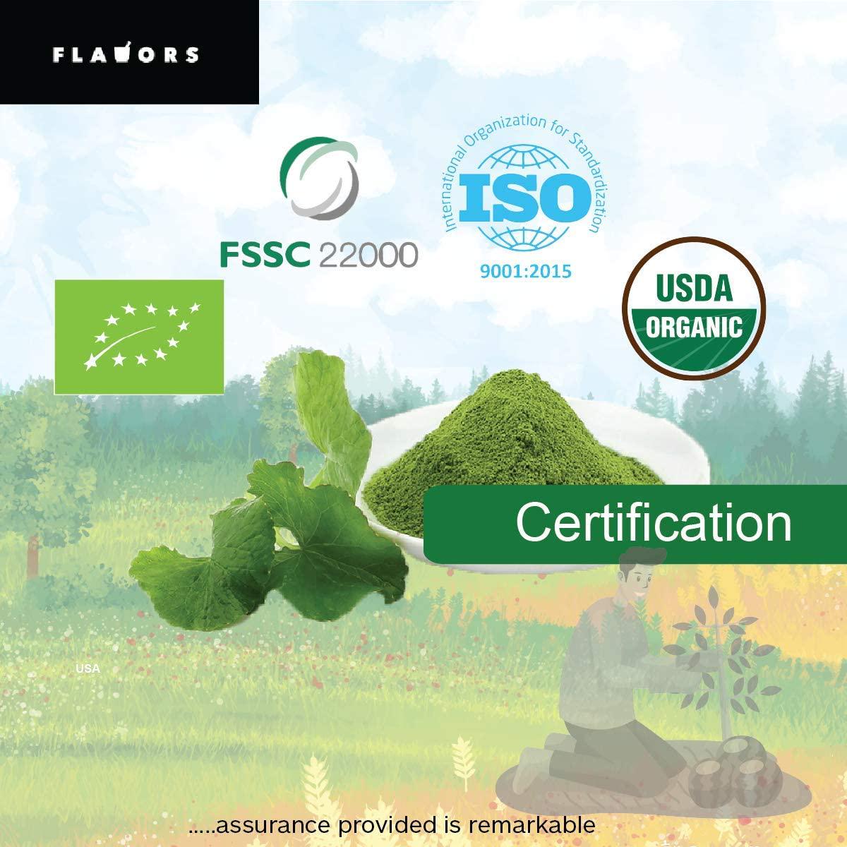 FLAVORS Organic Pure Gotukola Premium Quality Powder - USDA Certified - 8 Ounces Resealable Stand-Up Pouch