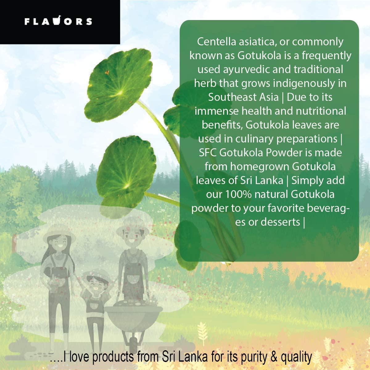 FLAVORS Organic Pure Gotukola Premium Quality Powder - USDA Certified - 8 Ounces Resealable Stand-Up Pouch