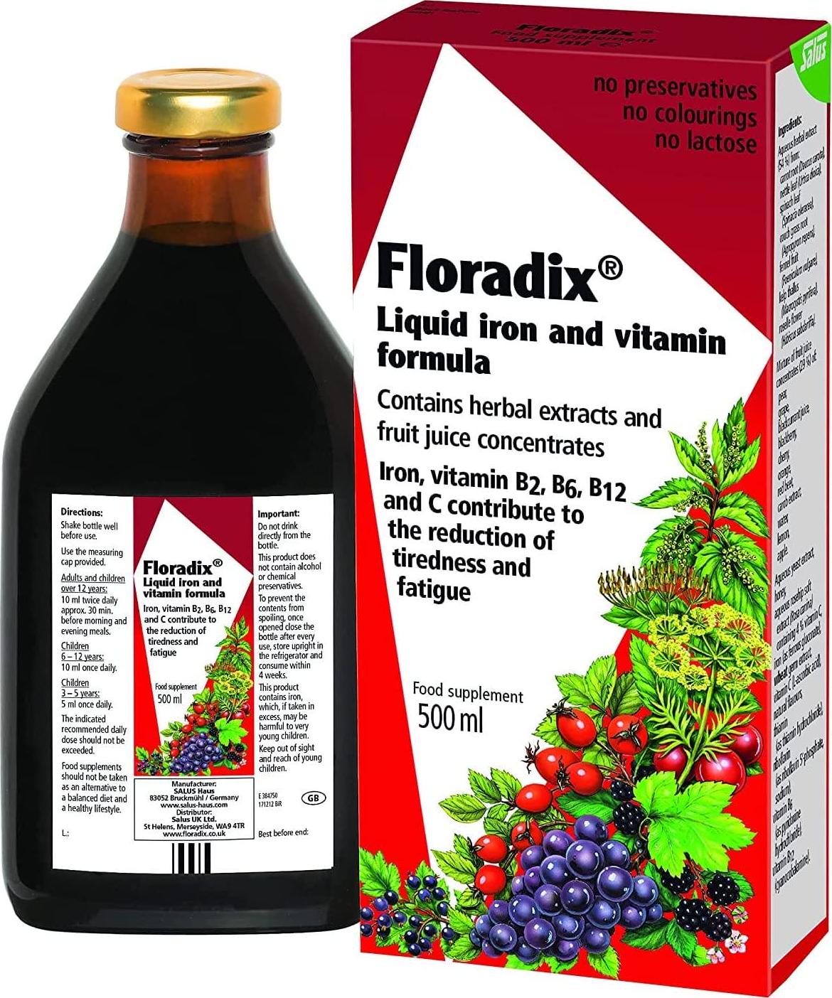 FLORADIX Floravital Iron + Herbs Liquid Formula, 500 ml