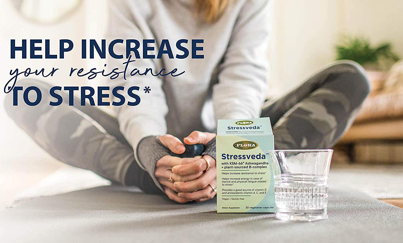 FLORA Stressveda, with KSM-66 Ashwagandha, Full Spectrum Root Extract, 30 Capsules