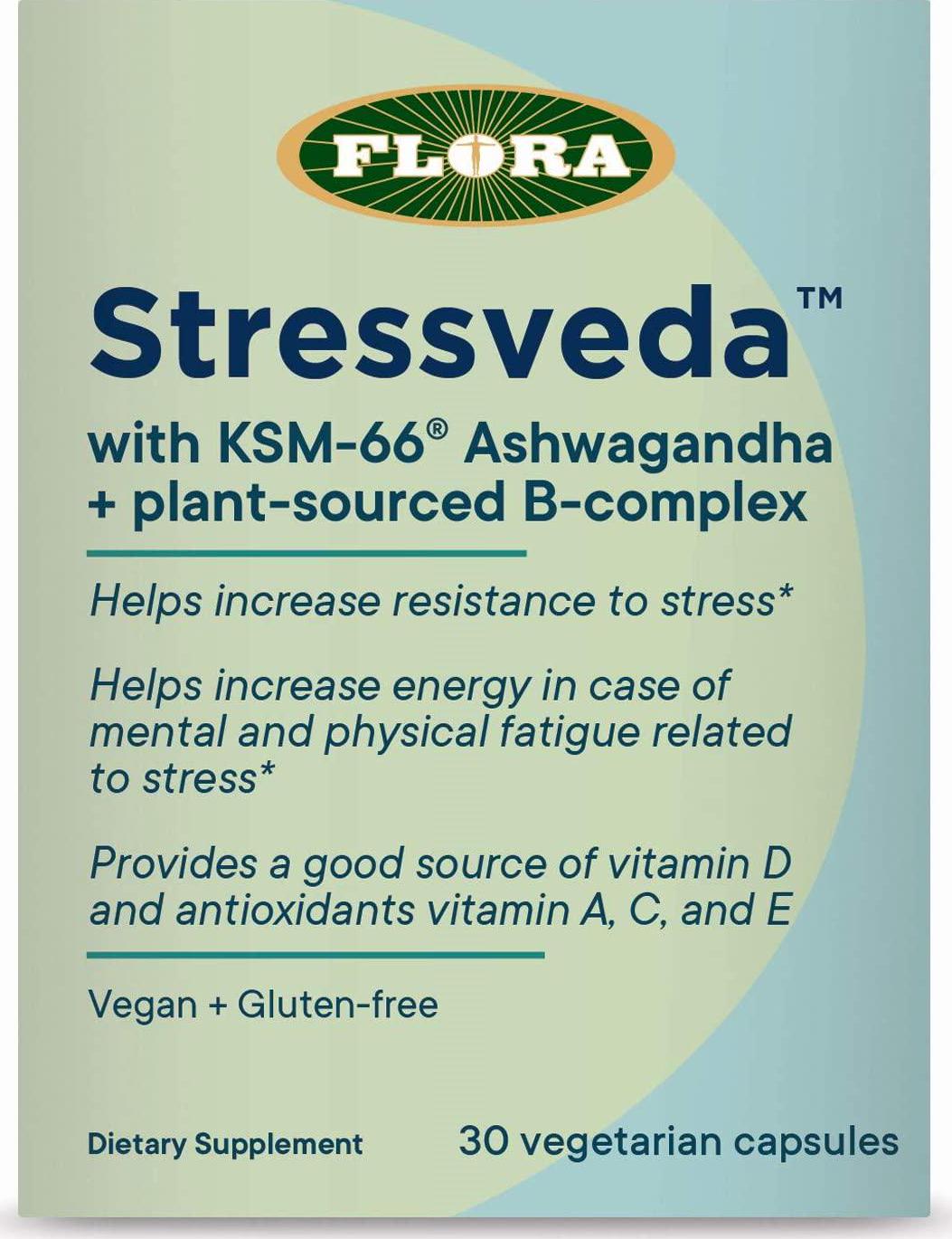 FLORA Stressveda, with KSM-66 Ashwagandha, Full Spectrum Root Extract, 30 Capsules