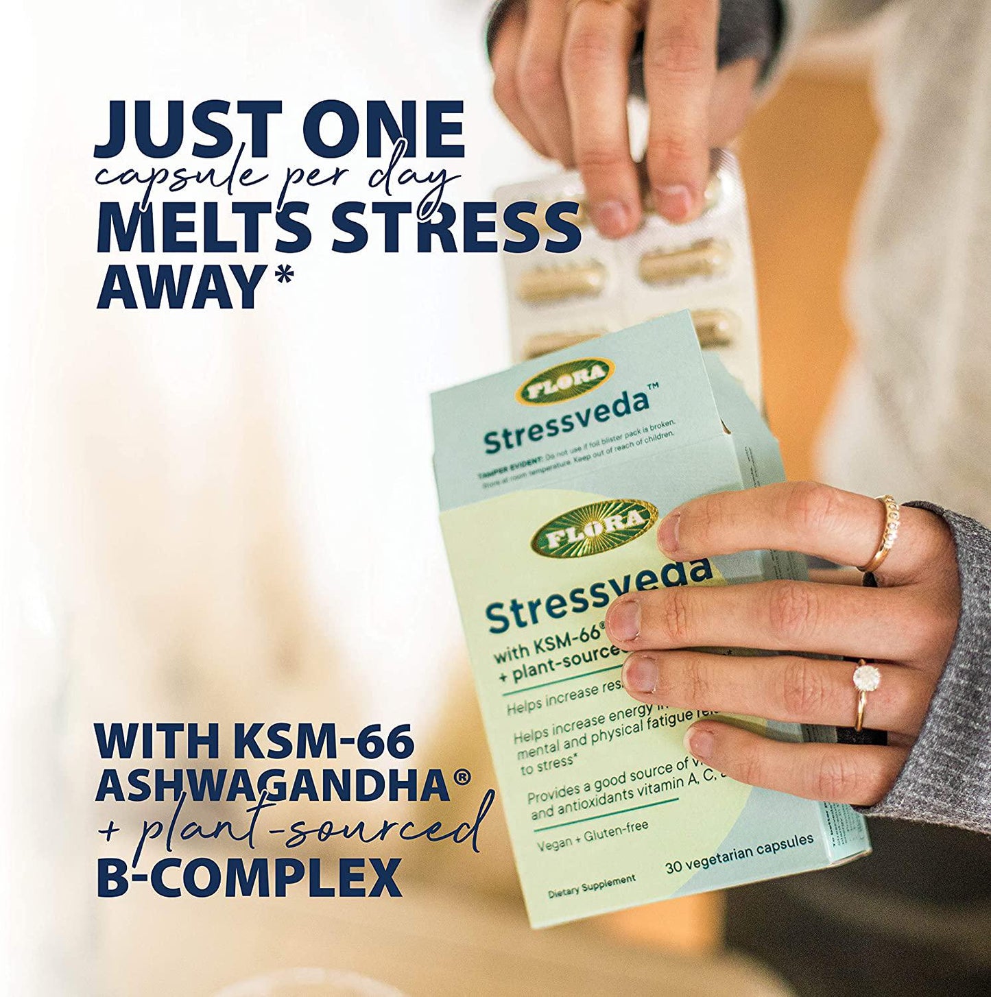 FLORA Stressveda, with KSM-66 Ashwagandha, Full Spectrum Root Extract, 30 Capsules