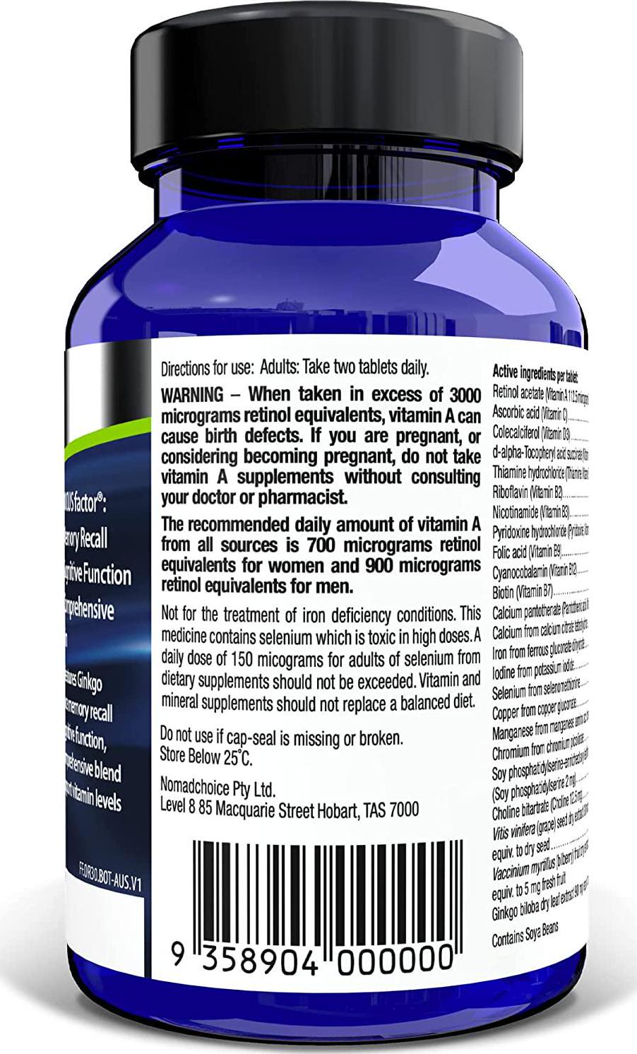FOCUS factor, 30 Count - Tablets for Memory, Cognitive Function, Comprehensive Multivitamin - Ginkgo Biloba Extract - Brain Health Supplement – Neuronutrients, Multivitamins