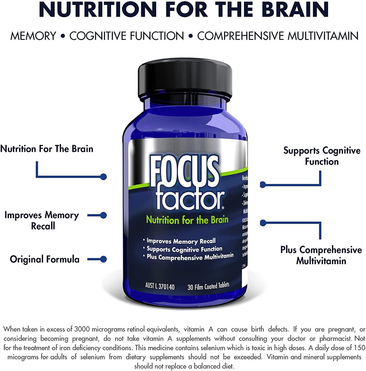 FOCUS factor, 30 Count - Tablets for Memory, Cognitive Function, Comprehensive Multivitamin - Ginkgo Biloba Extract - Brain Health Supplement – Neuronutrients, Multivitamins