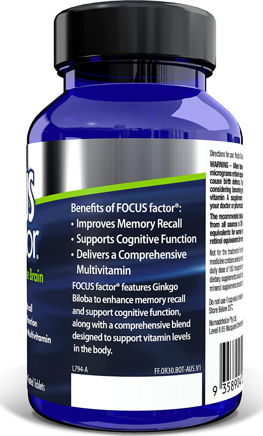FOCUS factor, 30 Count - Tablets for Memory, Cognitive Function, Comprehensive Multivitamin - Ginkgo Biloba Extract - Brain Health Supplement – Neuronutrients, Multivitamins
