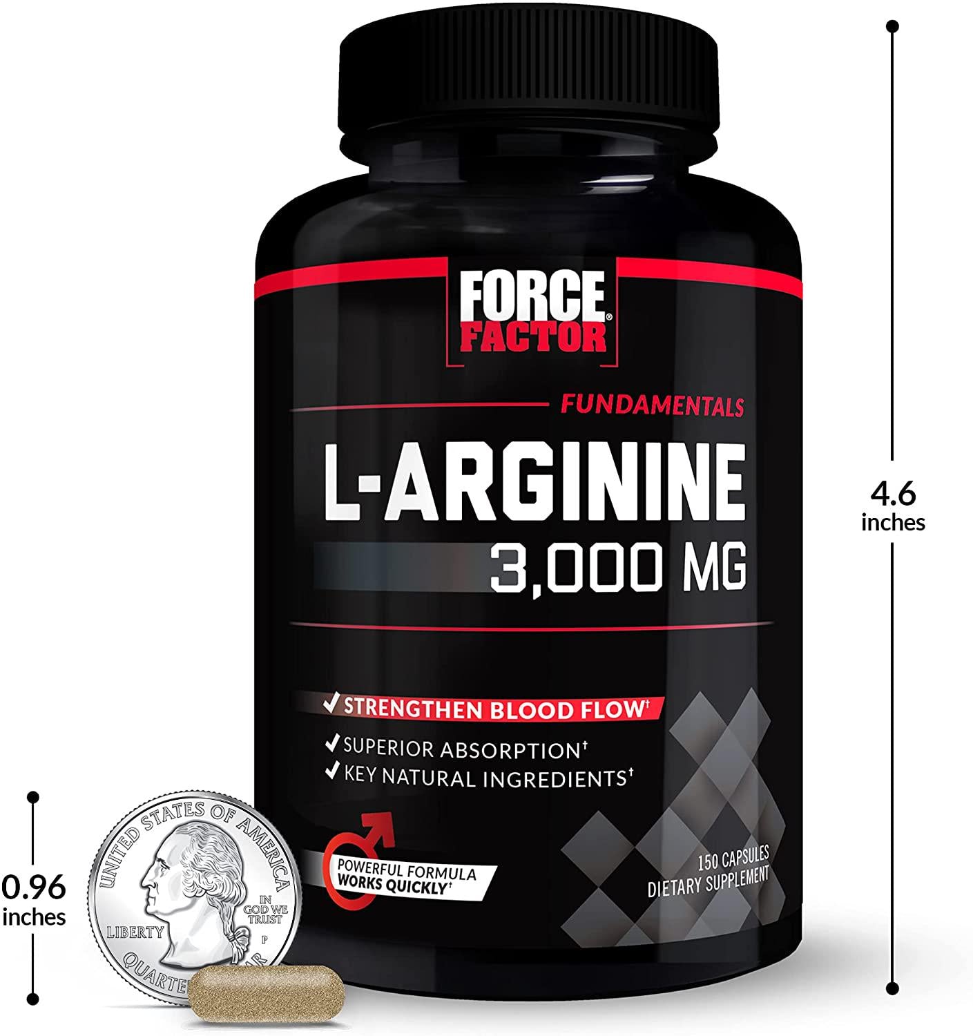 FORCE FACTOR L-Arginine Nitric Oxide Supplement with BioPerine to Help Build Muscle and Support Stronger Blood Flow, Circulation, Nutrient Delivery, and Pumps, L-Arginine 3000mg, 3g, 450 Capsules (3-Pack), Black (Packaging), FFS-00671-FG