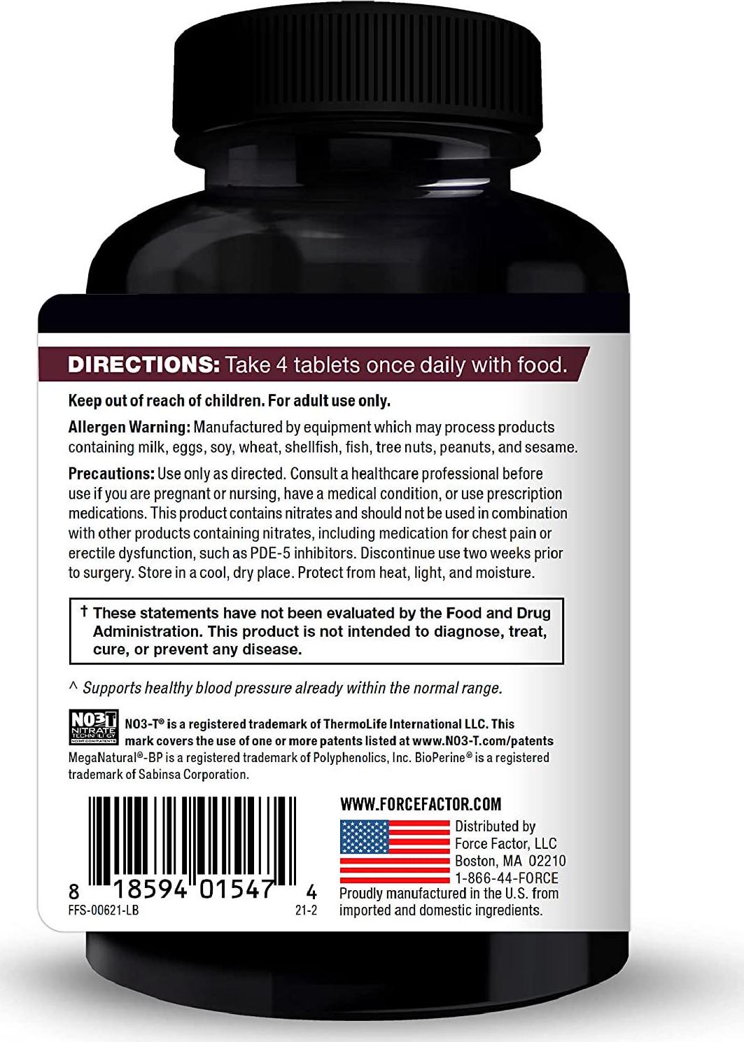 FORCE FACTOR Total Beets Blood Pressure Support Supplement with Nitrates and Grapeseed Extract to Boost Nitric Oxide, Circulatory and Cardiovascular Vasodilator Heart Health Vitamins, 240 Count, 2-Pack, White