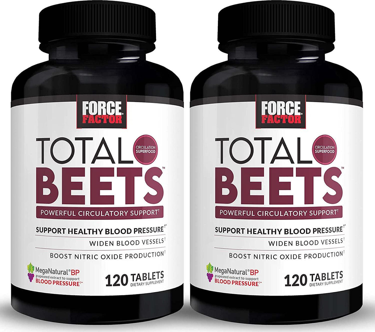 FORCE FACTOR Total Beets Blood Pressure Support Supplement with Nitrates and Grapeseed Extract to Boost Nitric Oxide, Circulatory and Cardiovascular Vasodilator Heart Health Vitamins, 240 Count, 2-Pack, White