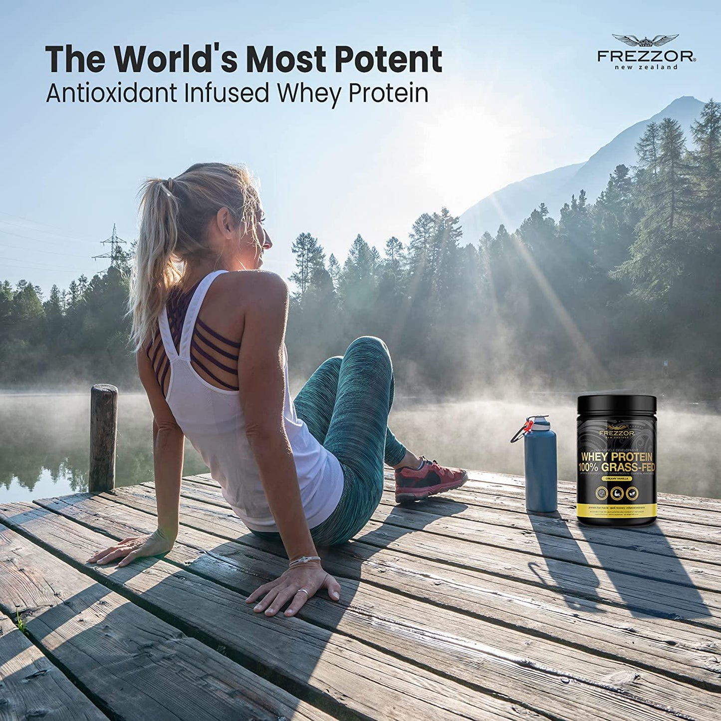 FREZZOR 100% Grass-Fed Whey Vanilla Protein Powder with UAF1000+, Keto Friendly, 21g Protein, BCAAs and EAAs, GMO-Free, rBGH-Free, No Added Sugar/Preservatives, Made in New Zealand, 600 Grams, 1 Count