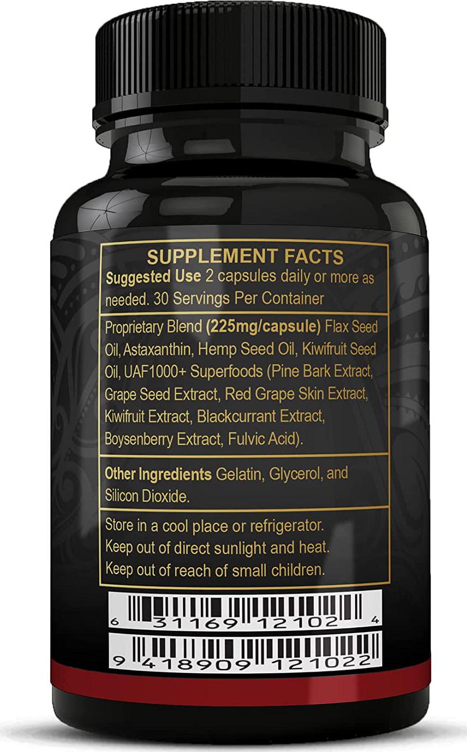 FREZZOR New Zealand Astaxanthin Black with UAF1000+, Anti-Aging, Skin, Eye, Nerve, Muscle Recovery, Cardiovascular and Immune Support Antioxidant Supplement, 12mg Astaxanthin, 120 Caps, 2 Bottles