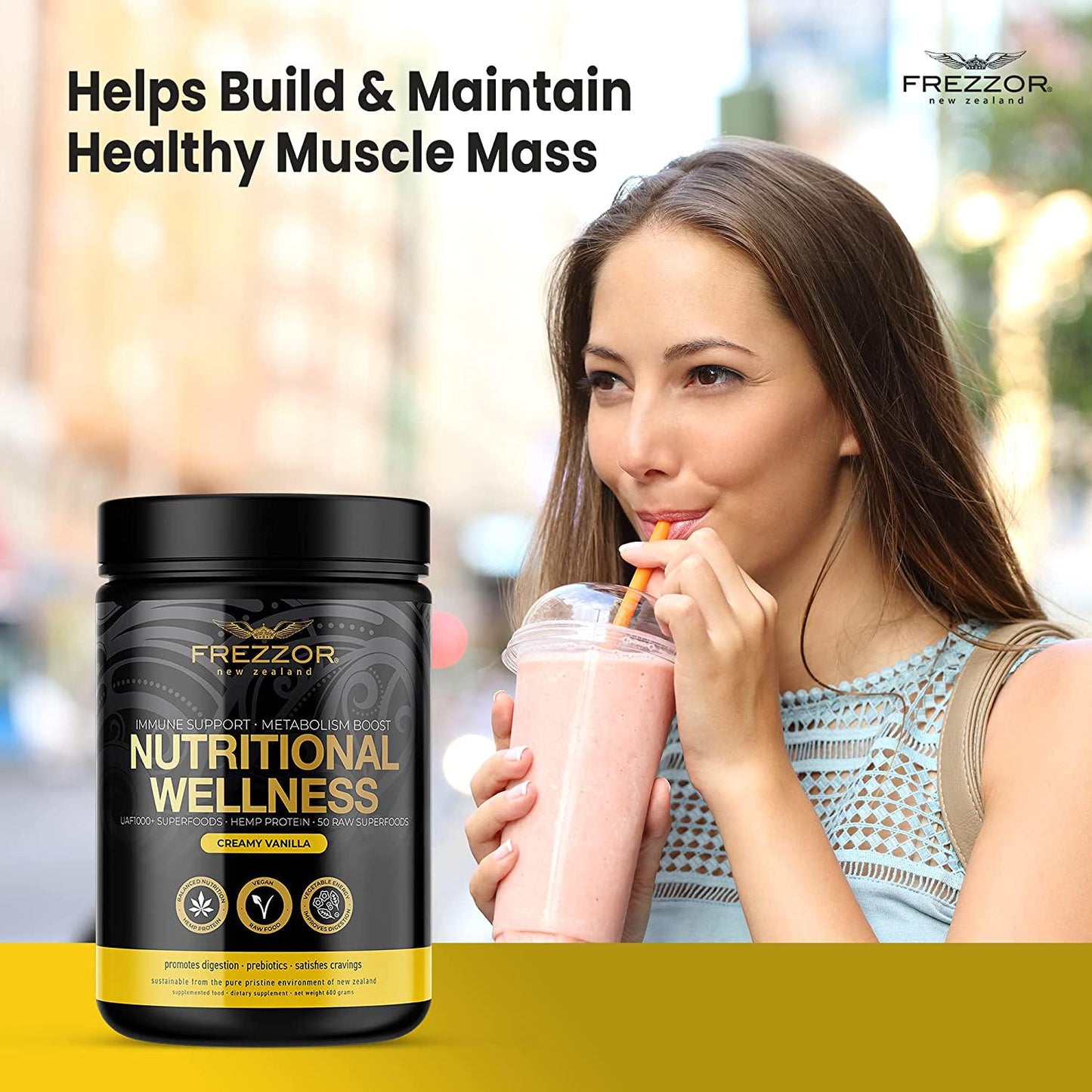 FREZZOR Nutritional Wellness Shake, 52 New Zealand Vegan Superfoods Powder, Meal Replacement, Immune System, Prebiotic and Probiotic, All-Natural Raw Whole Food Ingredients, Antioxidant, 600g, 1 Bottle