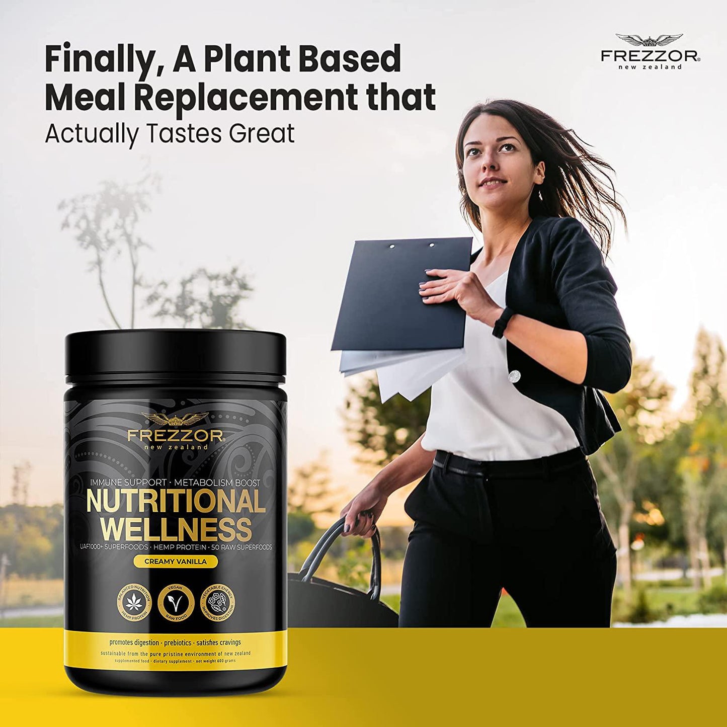 FREZZOR Nutritional Wellness Shake, 52 New Zealand Vegan Superfoods Powder, Meal Replacement, Immune System, Prebiotic and Probiotic, All-Natural Raw Whole Food Ingredients, Antioxidant, 600g, 1 Bottle