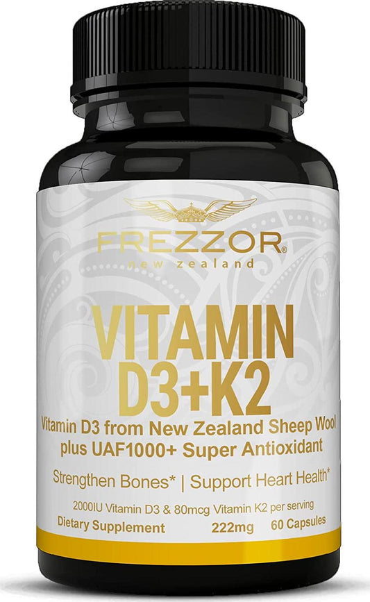 FREZZOR Vitamin D3 (2000IU) Plus K2 (80mcg), 2 in 1 Formula, Vitamin D3 Liquid with Vitamin K2, 60 Soft-Gels, Support Heart, Teeth and Joint Health, Easy to Swallow