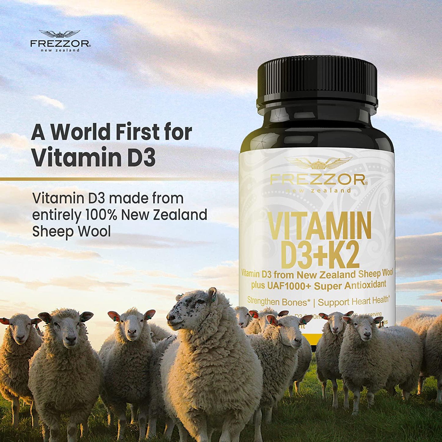 FREZZOR Vitamin D3 (2000IU) Plus K2 (80mcg), 2 in 1 Formula, Vitamin D3 Liquid with Vitamin K2, 60 Soft-Gels, Support Heart, Teeth and Joint Health, Easy to Swallow