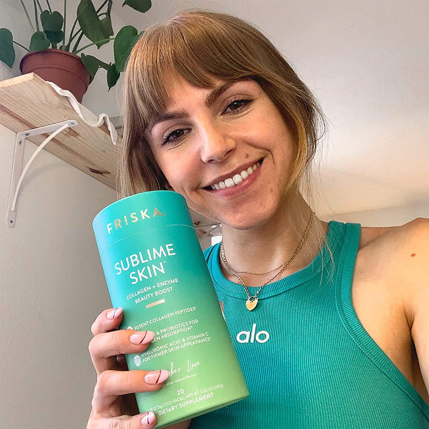 FRISKA Sublime Skin Collagen Powder | Probiotics, Digestive Enzymes and Hyaluronic Acid | Beauty Supplements for Women | Cucumber Lime Flavor | 20 Stick Packs