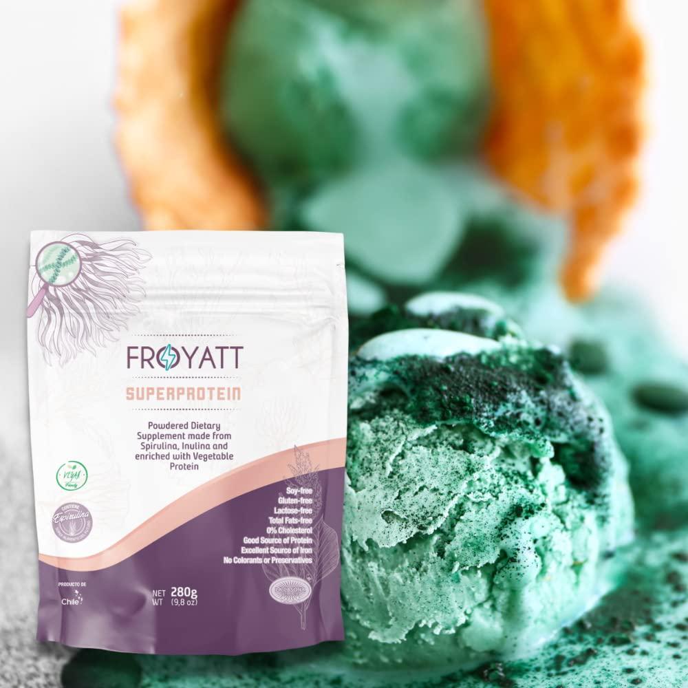 FROYATT SUPERPROTEIN, Spirulina Gluten Free, Vegetable Protein, Quinoa, Inulin, Non-GMO, Vegan, Kosher - 9.8 oz | Soy free, gluten free, 0% Cholesterol, very low in sodium vegan protein powder