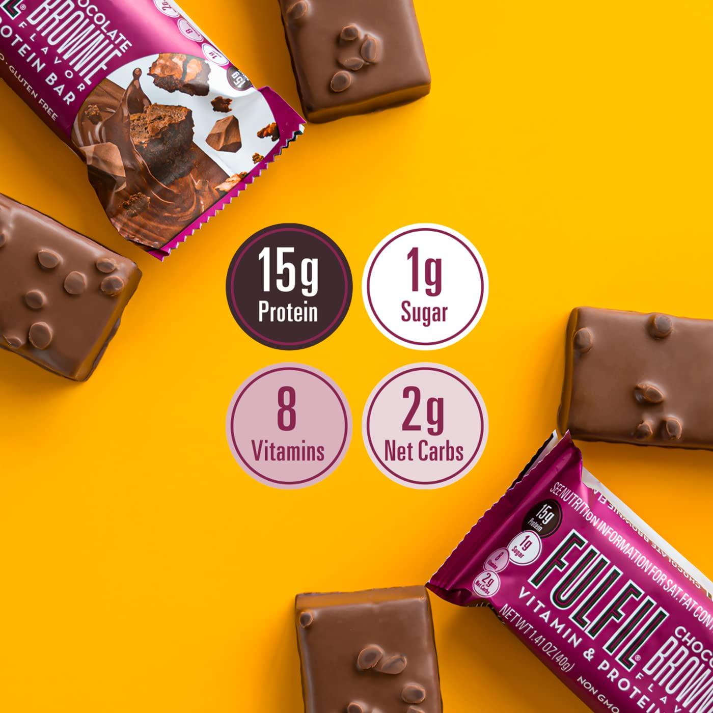 FULFIL Protein Bars, Chocolate Brownie, Snack Sized Bar with 15g Protein and 8 Vitamins Including Vitamin C, 12 Counts