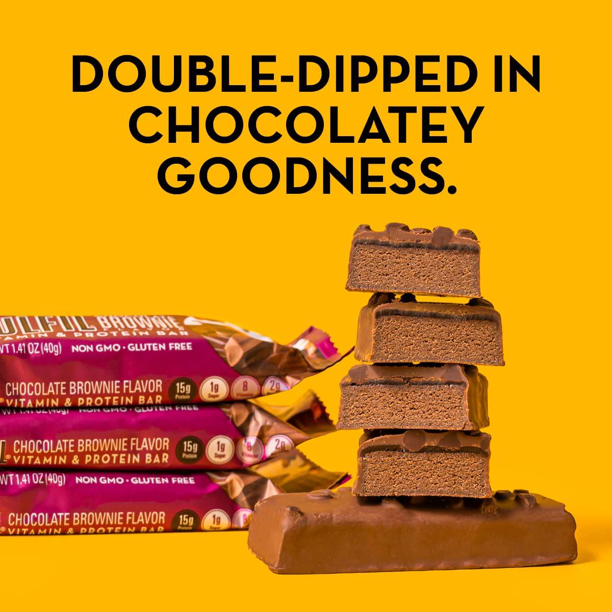 FULFIL Protein Bars, Chocolate Brownie, Snack Sized Bar with 15g Protein and 8 Vitamins Including Vitamin C, 12 Counts