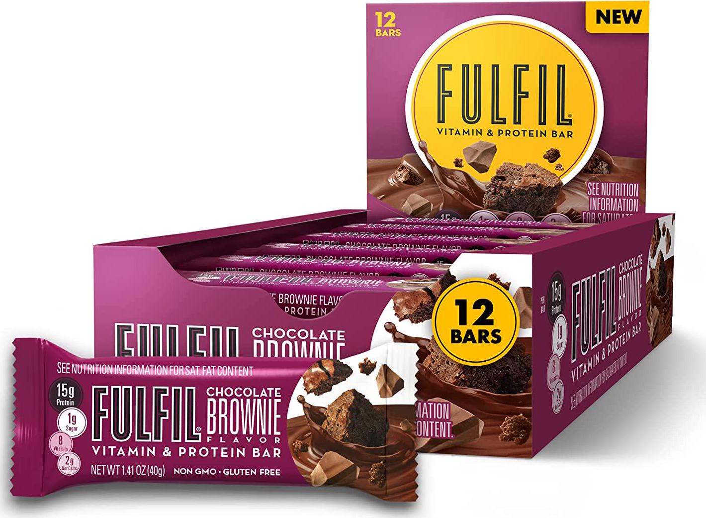 FULFIL Protein Bars, Chocolate Brownie, Snack Sized Bar with 15g Protein and 8 Vitamins Including Vitamin C, 12 Counts