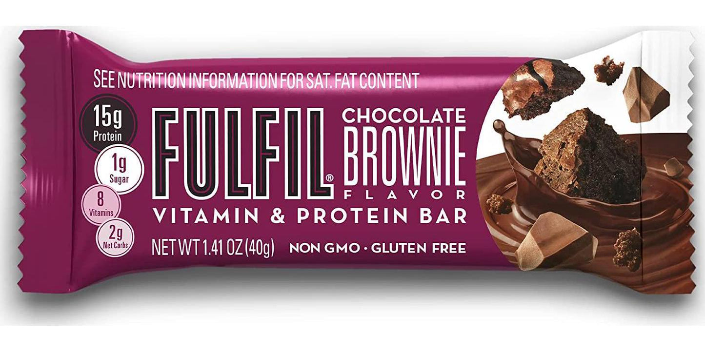 FULFIL Protein Bars, Chocolate Brownie, Snack Sized Bar with 15g Protein and 8 Vitamins Including Vitamin C, 12 Counts