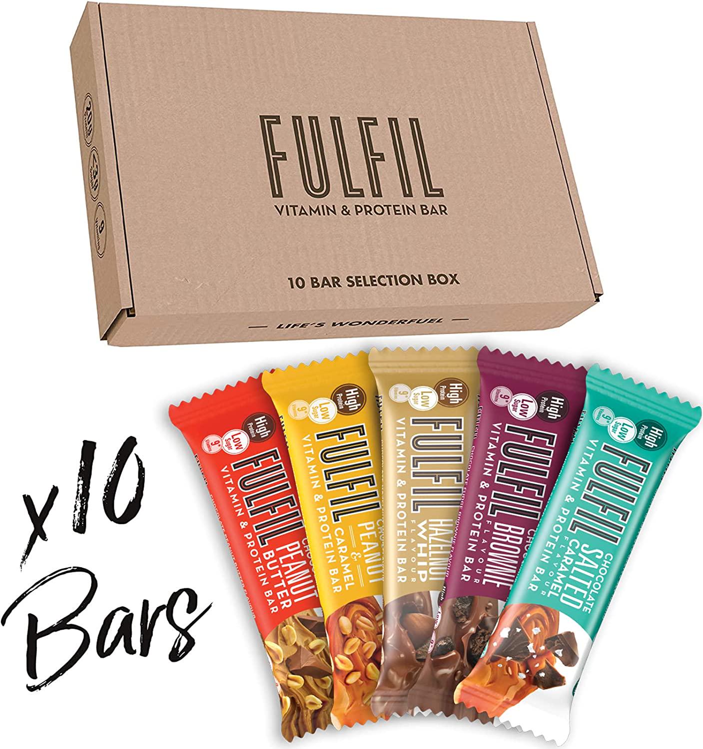 FULFIL Vitamin and Protein Bar (10 x 55g Bars) 10 Bar Selection Box 20g High Protein, 9 Vitamins, Low Sugar, 10 Count (Pack of 1)