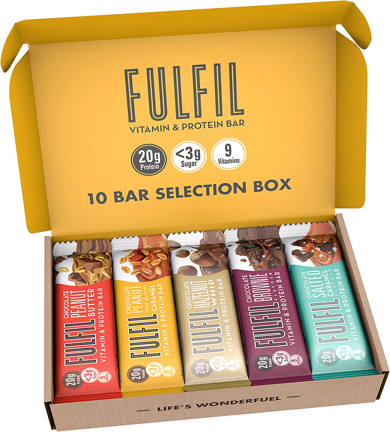 FULFIL Vitamin and Protein Bar (10 x 55g Bars) 10 Bar Selection Box 20g High Protein, 9 Vitamins, Low Sugar, 10 Count (Pack of 1)