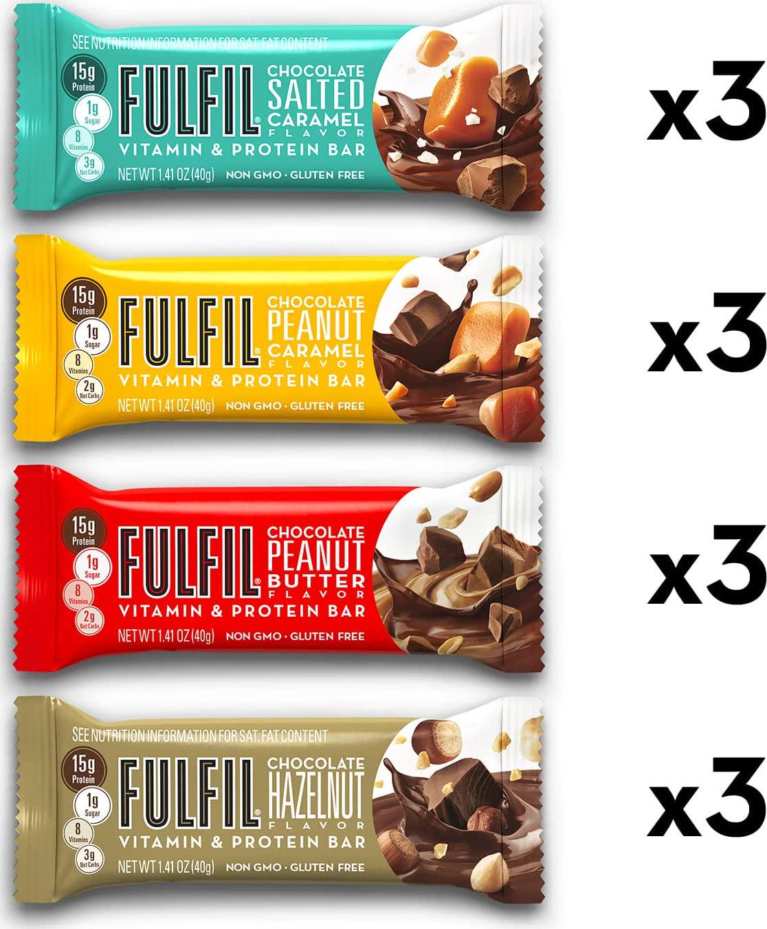 FULFIL Vitamin and Protein Snack Sized Bars, Best Sellers Variety Pack with 15g Protein and 8 Vitamins Including Vitamin C, 12 Count (Packaging May Vary)