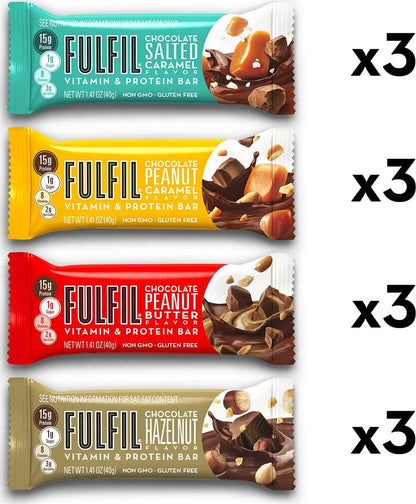 FULFIL Vitamin and Protein Snack Sized Bars, Best Sellers Variety Pack with 15g Protein and 8 Vitamins Including Vitamin C, 12 Count (Packaging May Vary)