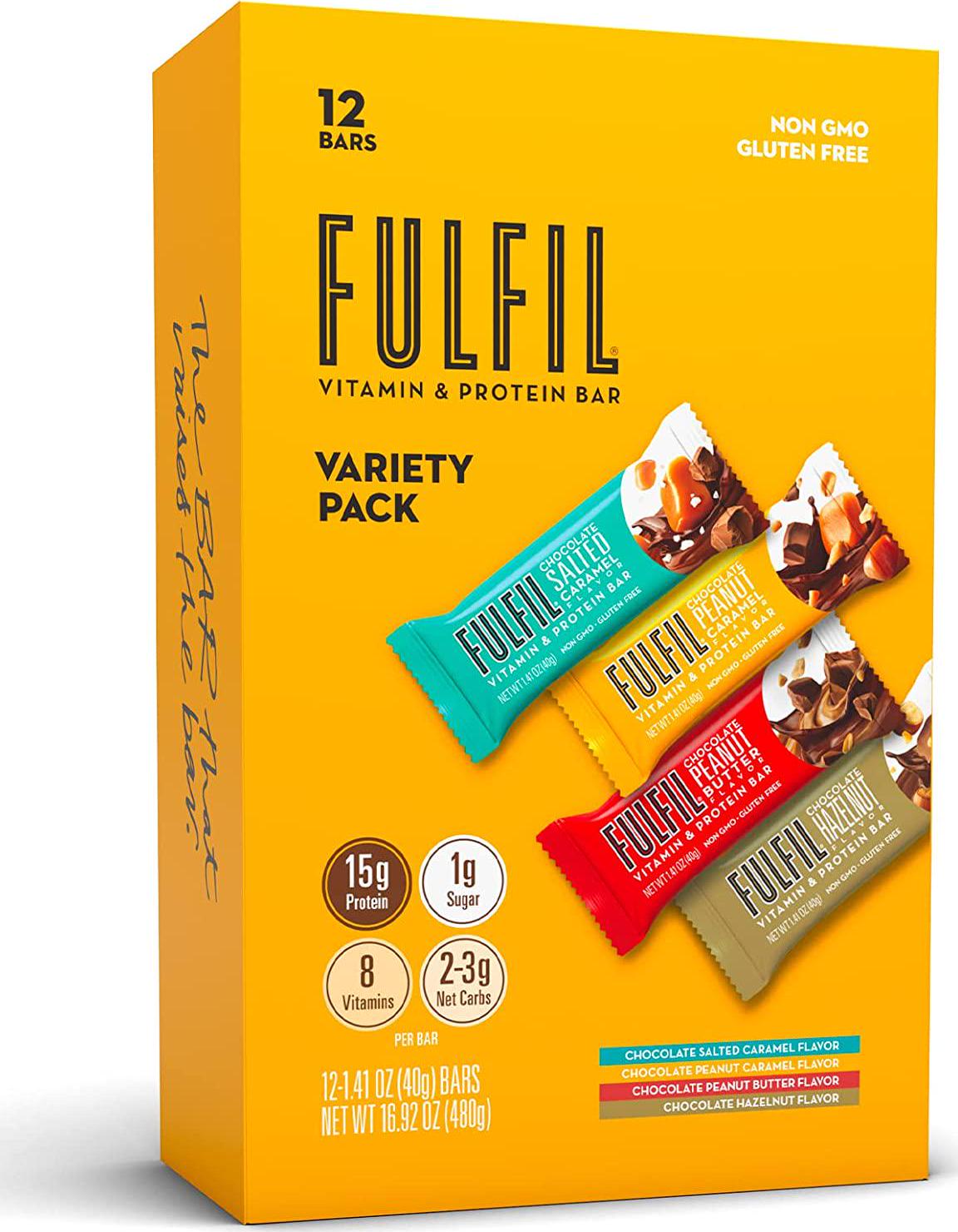 FULFIL Vitamin and Protein Snack Sized Bars, Best Sellers Variety Pack with 15g Protein and 8 Vitamins Including Vitamin C, 12 Count (Packaging May Vary)