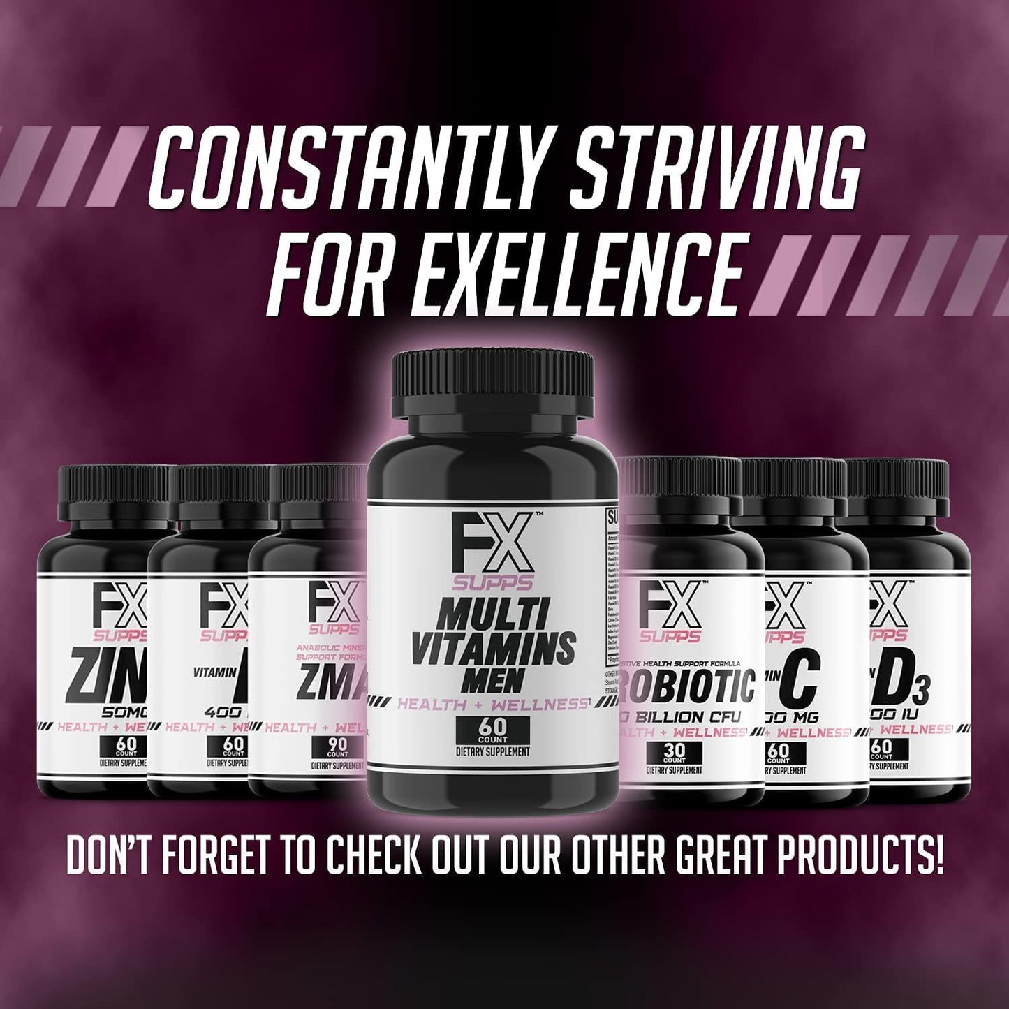 FX Supps Multivitamin for Men (60 Capsules) | Daily Vitamin Supplement | with Essential Nutrients for Better Health and Immune Support | with Iron, Zinc, Magnesium, Vitamin A, B2, B3, B6, B12 and D3