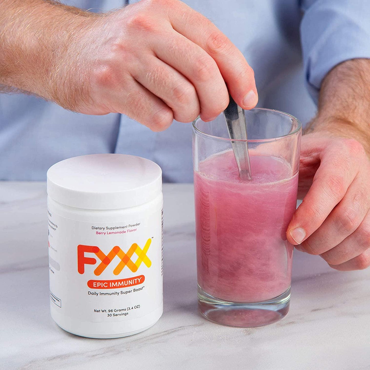 FYXX Epic Immunity - 7-in-1 Immune Booster with Powerful Blend of Vitamin C, Vitamin D, Zinc, Elderberry, Echinacea, Selenium and Magnesium for Daily Immune Support. Berry Lemonade Flavor. 30 Servings.