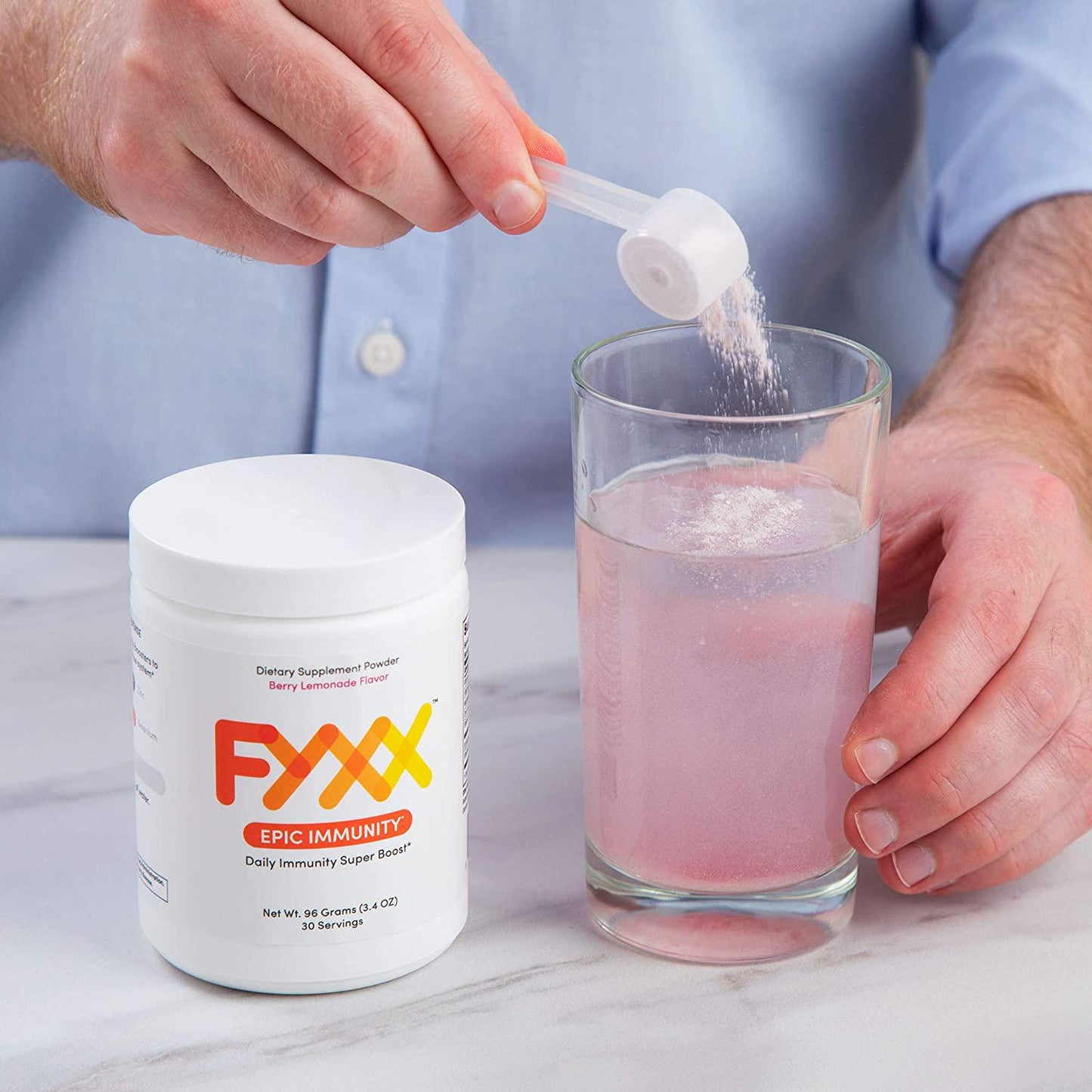 FYXX Epic Immunity - 7-in-1 Immune Booster with Powerful Blend of Vitamin C, Vitamin D, Zinc, Elderberry, Echinacea, Selenium and Magnesium for Daily Immune Support. Berry Lemonade Flavor. 30 Servings.