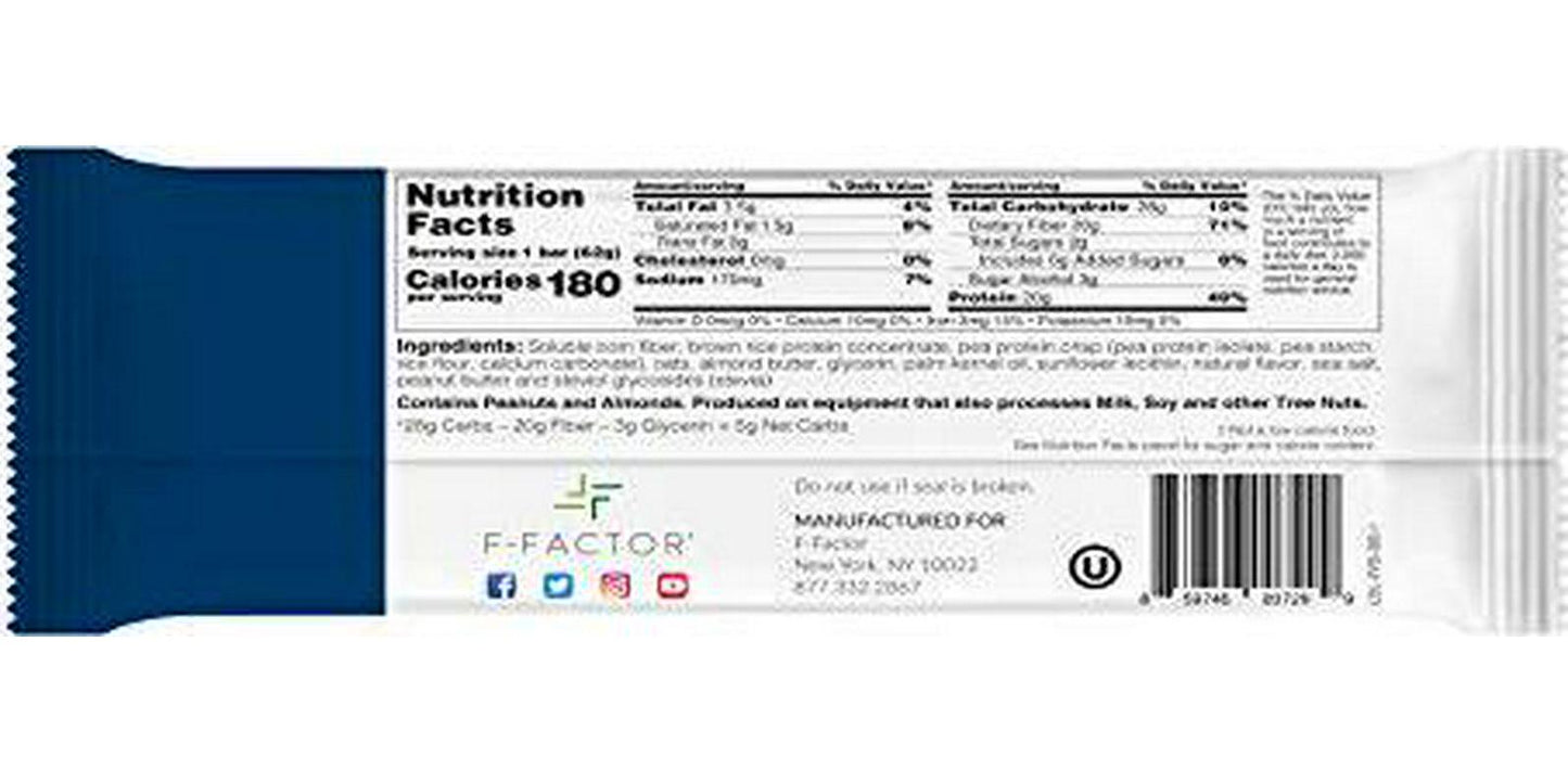 F-Factor Blueberry Fiber Protein Bar, High Fiber, High Protein, Low Carb, Gluten Free, Low Sugar, Vegan, Soy Free, Natural, Keto Friendly, Healthy and Convenient Snack, 12 Count