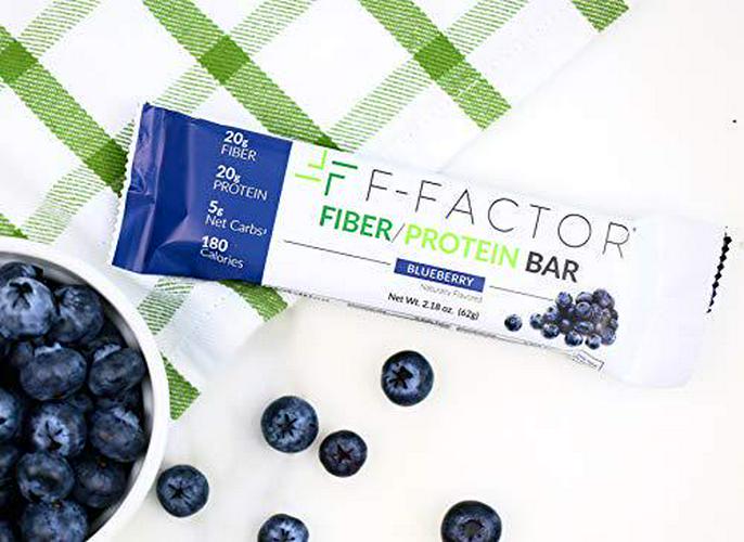 F-Factor Blueberry Fiber Protein Bar, High Fiber, High Protein, Low Carb, Gluten Free, Low Sugar, Vegan, Soy Free, Natural, Keto Friendly, Healthy and Convenient Snack, 12 Count