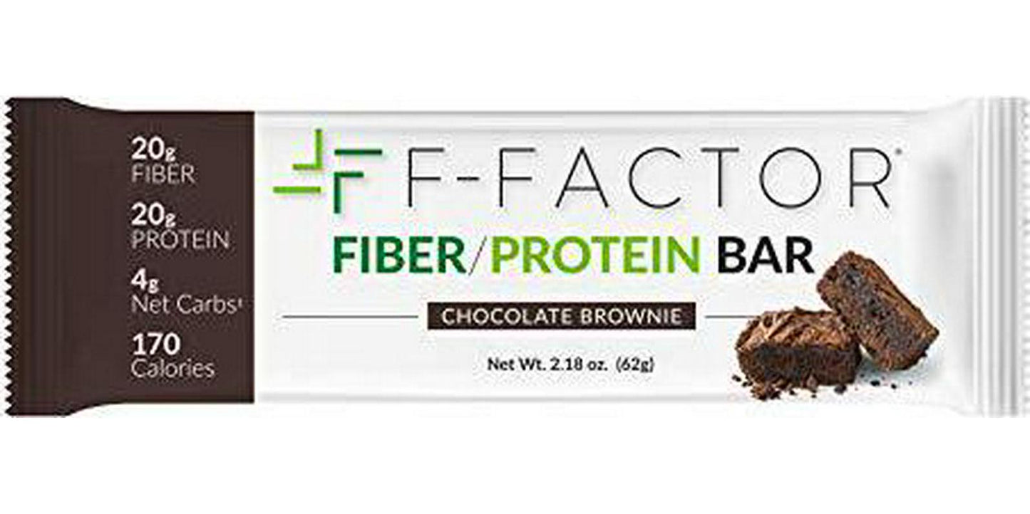 F-Factor Chocolate Brownie Fiber Protein Bar, High Fiber, High Protein, Low Carb, Gluten Free, Low Sugar, Vegan, Soy Free, Natural, Keto Friendly, Healthy and Convenient Snack, 12 Count