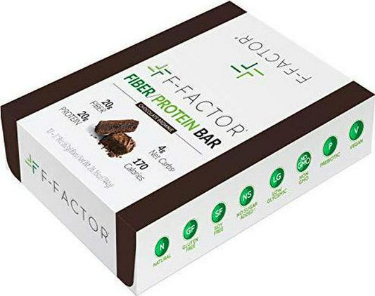 F-Factor Chocolate Brownie Fiber Protein Bar, High Fiber, High Protein, Low Carb, Gluten Free, Low Sugar, Vegan, Soy Free, Natural, Keto Friendly, Healthy and Convenient Snack, 12 Count