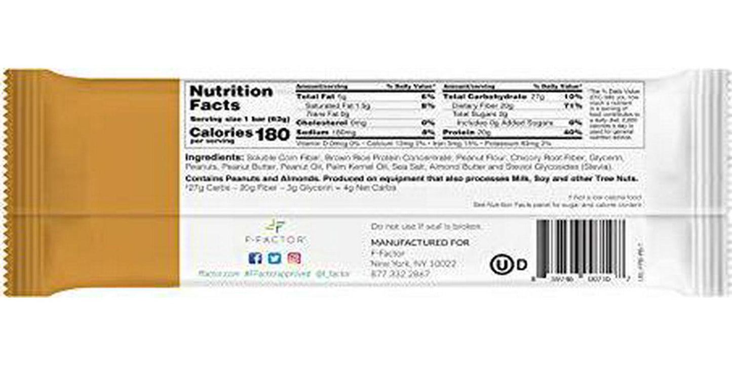 F-Factor Peanut Butter Fiber Protein Bar, High Fiber, High Protein, Low Carb, Gluten Free, Low Sugar, Vegan, Soy Free, Natural, Keto Friendly, Healthy and Convenient Snack, 12 Count
