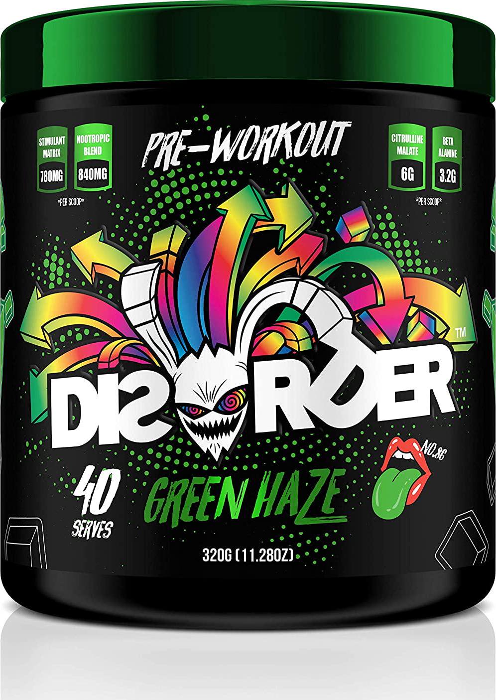 Faction Labs DISORDER Pre Workout Powder - Green Haze Flavour, 320 grams (40 Servings)