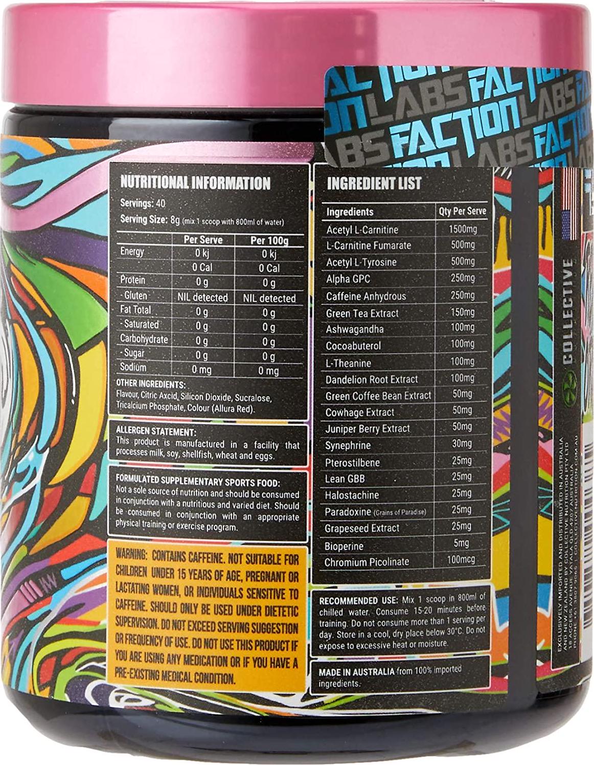 Faction Labs Deficit Thermogenic Activator Powder, 40 serves, Raspberry Soda, 320 grams