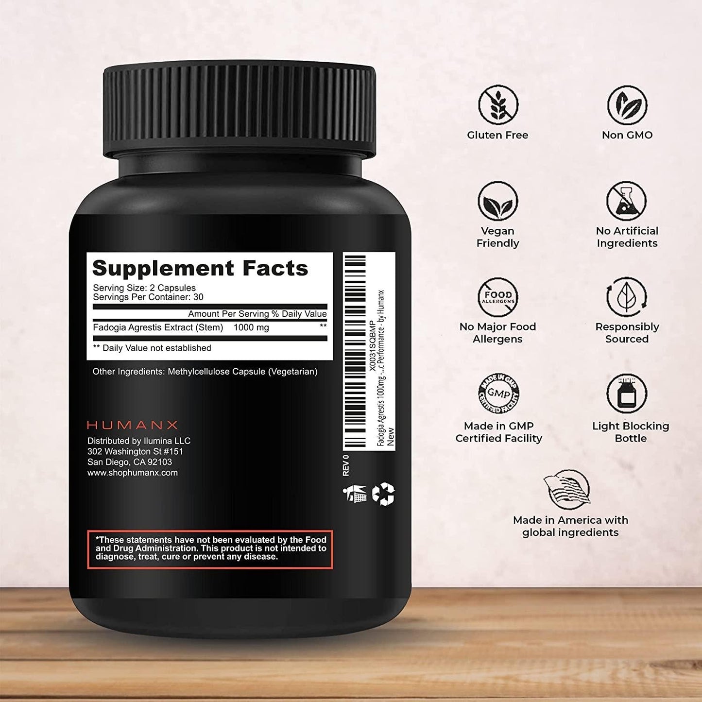 Fadogia Agrestis 1000mg - USA Third Party Tested - Powerful Extract to Support Athletic Performance - Fadogia Agrestis Supplement - by Humanx