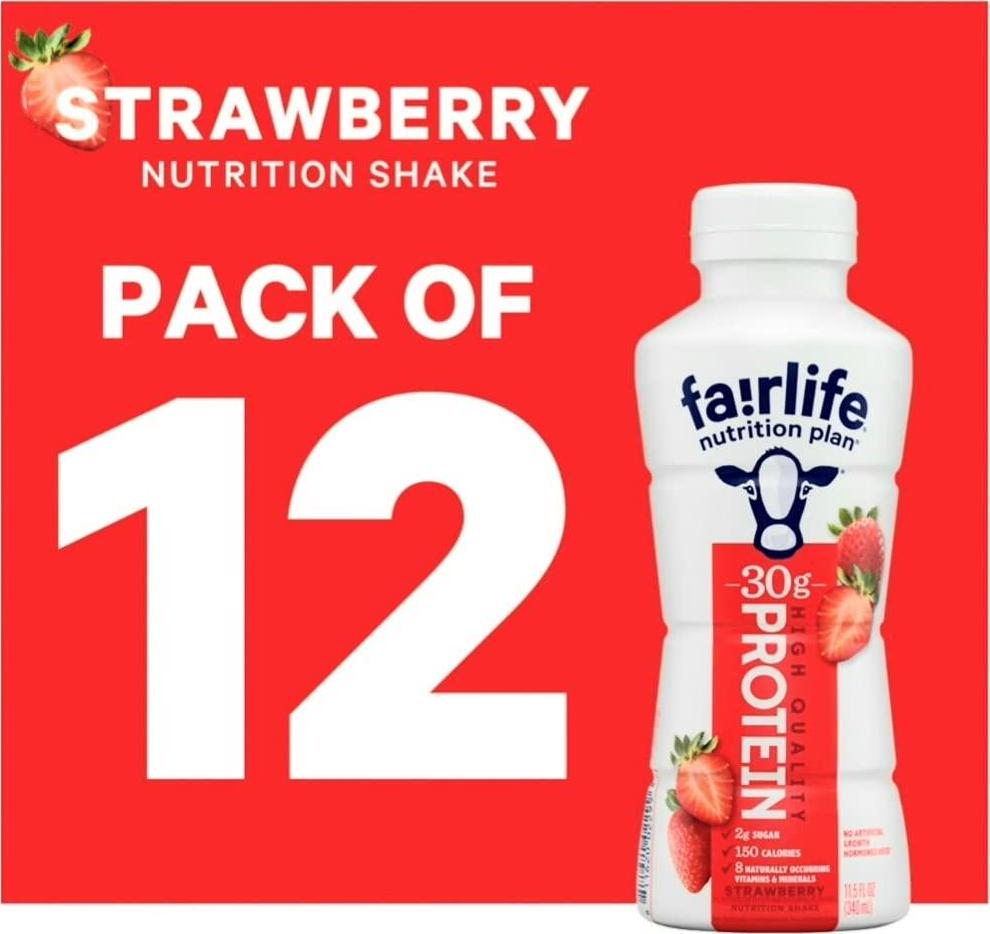 Fair Life Fairlife Protein Shake Strawberry Nutrition Plan 30g Protein 11.5 FL OZ (Pack of 12)