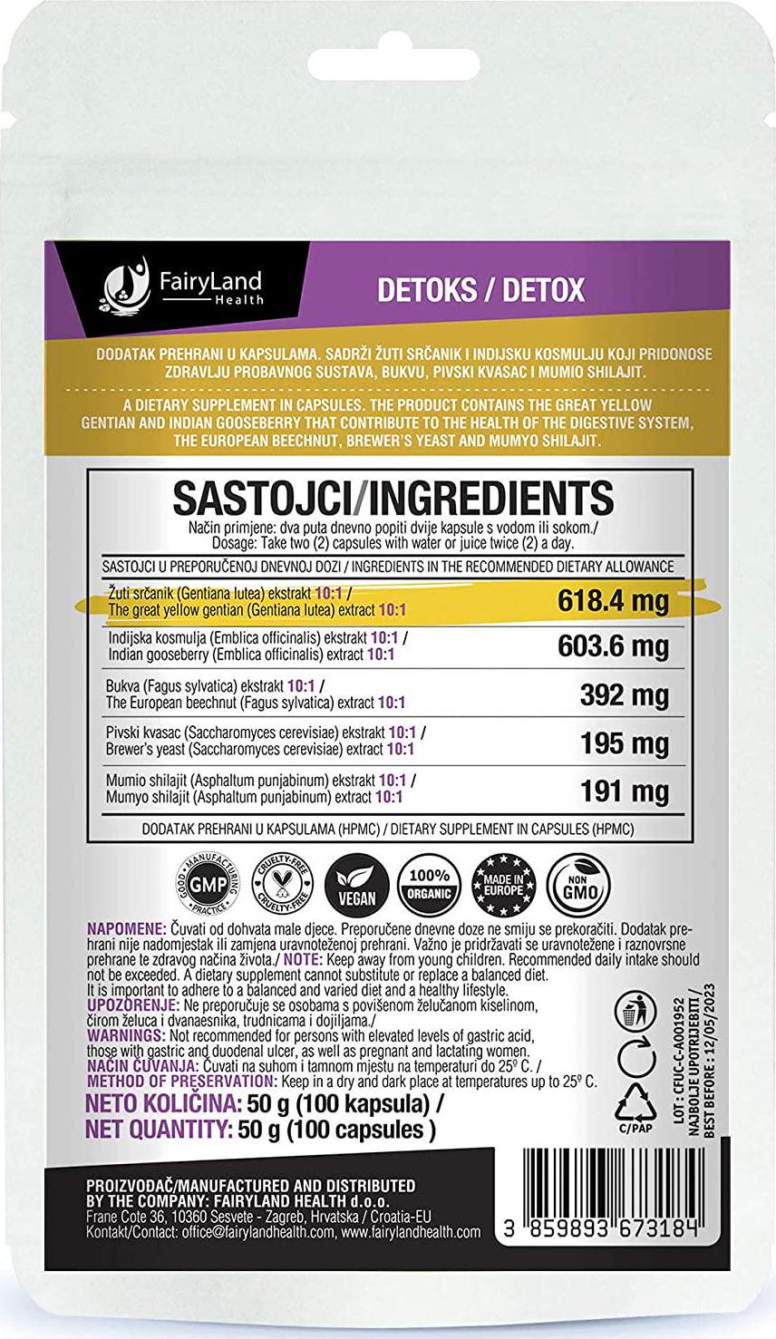 FairyLand Health - Detox, Dietary Supplement - 100 Capsules