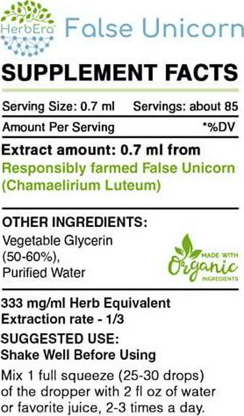 False Unicorn B60 Alcohol-Free Herbal Extract Tincture, Wildcrafted False Unicorn (Chamaelirium Luteum) Dried Root (2 fl oz)